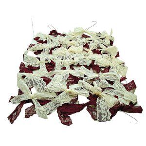 Lace Bows Christmas Wedding & Party Decorations 48 Pieces Burgundy Off White
